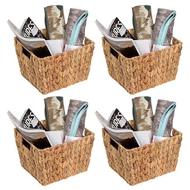 Trademark Innovations Hyacinth Storage Basket with Handles, Rectangular (Set of 4, 11.5)