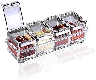 TOAO 4 Piece Separable Acrylic Spice Rack Jars & Rack, Spice Container,Seasoning Box Spice Pots with Spoons-Storage C...
