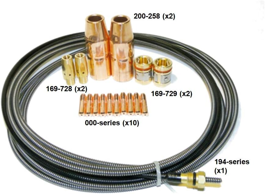 WeldingCity MIG Welding Gun .045" Accessory Kit M38L (Contact Tip-Gas Nozzle-Gas Diffuser-Wire Liner) for Miller MIGmatic M-series M-25/M-40 and Hobart MIG Guns