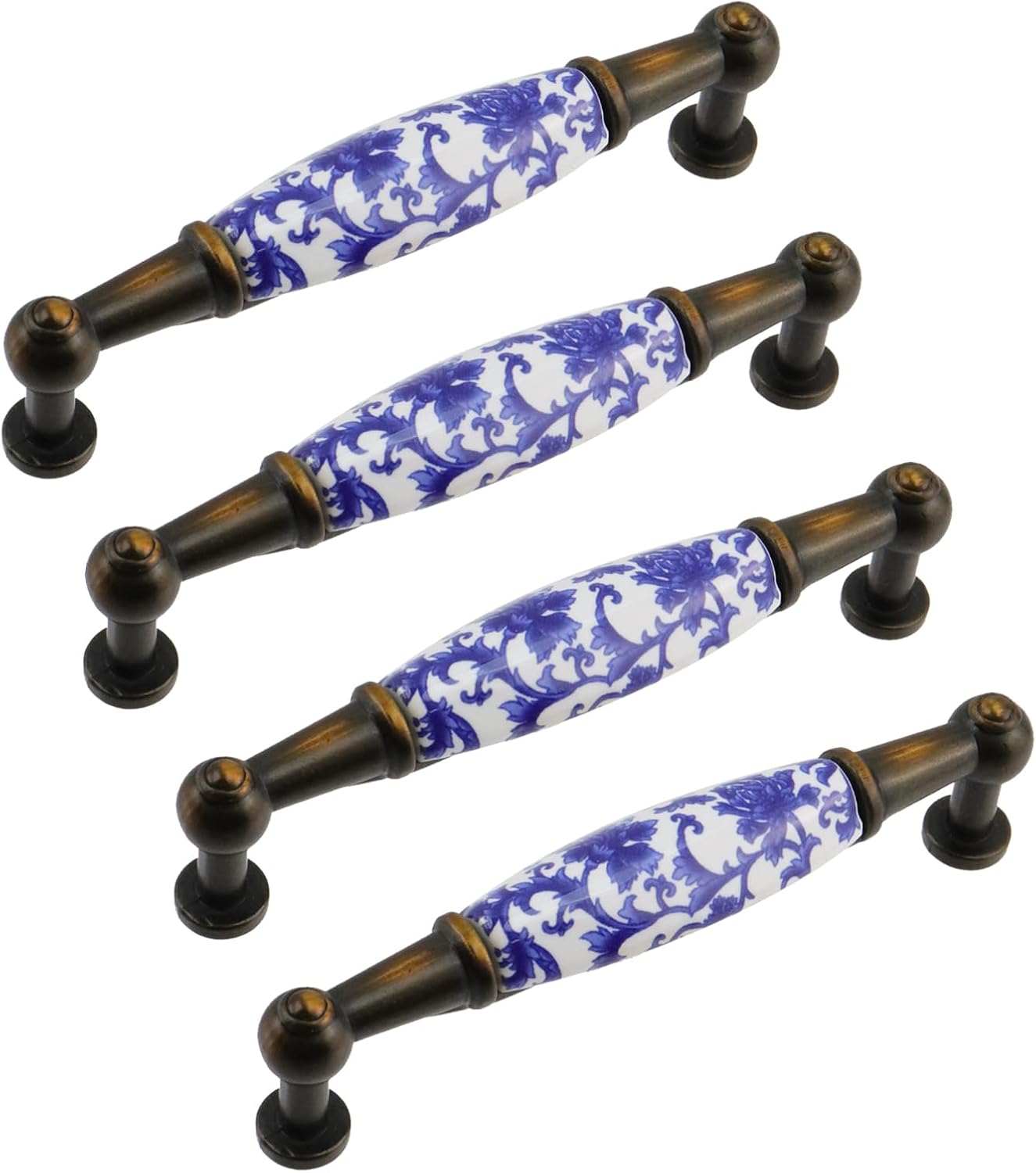 Mcredy Cabinet Pulls Ceramic Porcelain T Dresser Drawer Pull Handles with Screws for Wardrobe Closet Kitchen Hardware, 4 Packs
