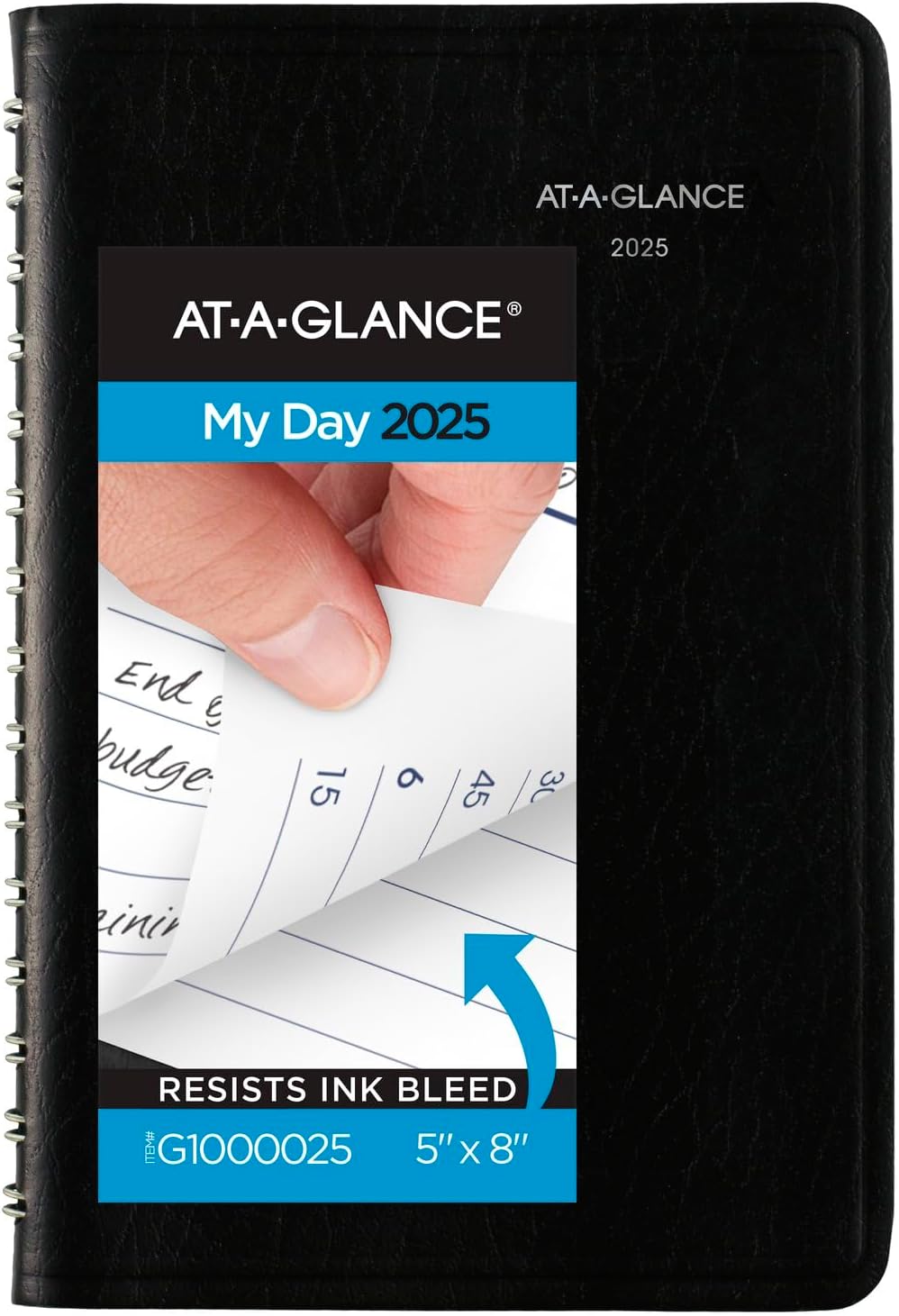 AT-A-GLANCE 2025 Appointment Book Planner, Daily, 5″ x 8″, Small, Quarter-Hourly, DayMinder, Black (G1000025)