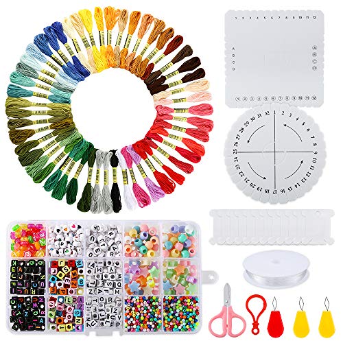 PP OPOUNT Bracelet Making Beads Kit with 50 Embroidery Floss, 1930 Pieces Alphabet Letter Beads and Braiding Disc for Friendship Bracelets, Jewelry Making