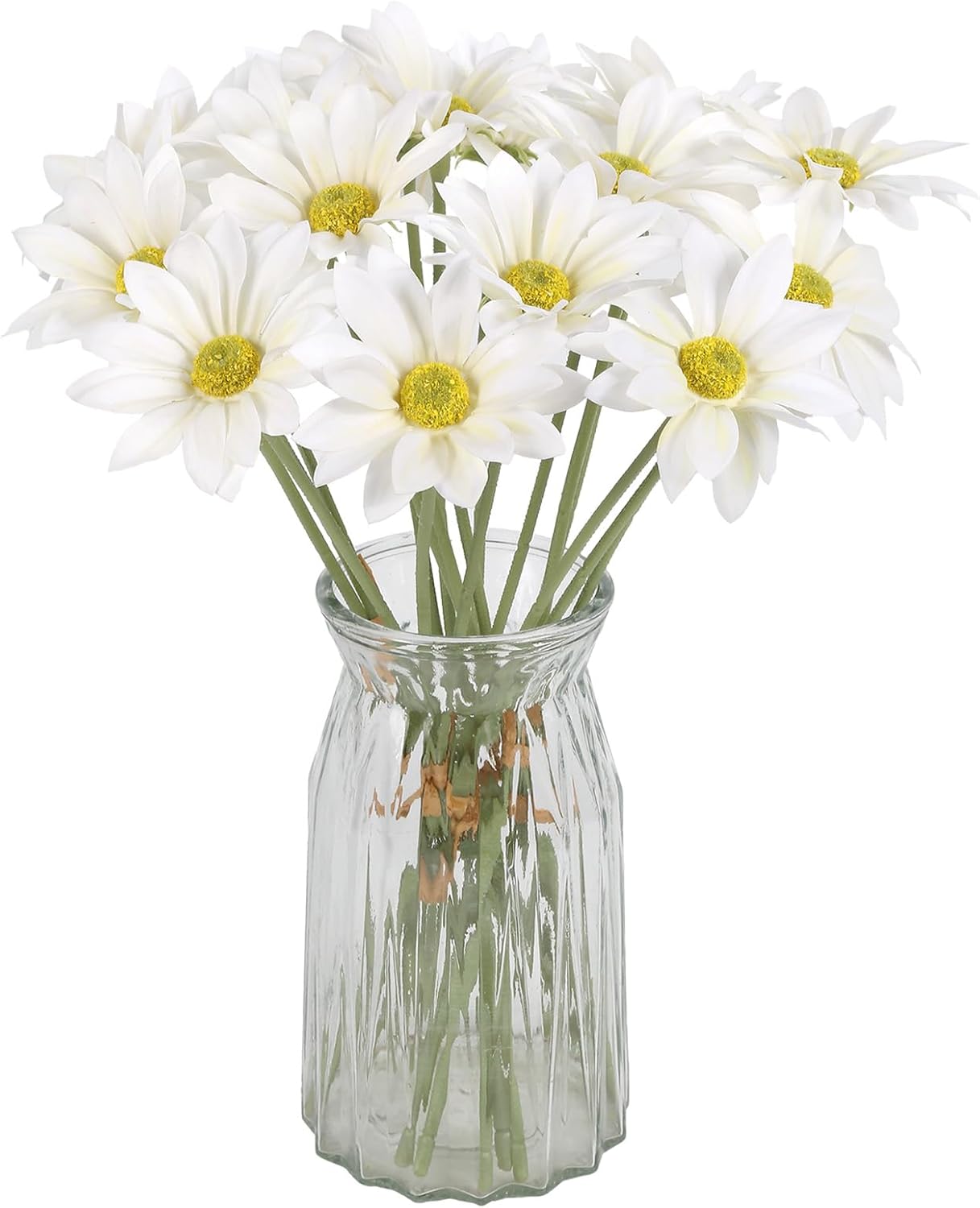 IPOPU 15pcs Daisies Artificial Flowers Faux White Daisies Flowers 12" Fake Wildflowers Flower Silk Flowers for Floral Arrangements Wedding Home Garden Decor (White)
