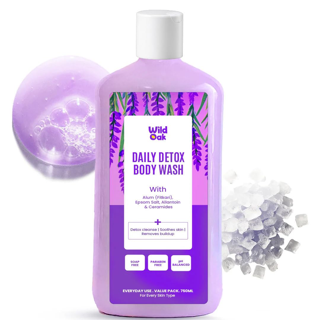 WildOak Fitkari & Epsom Salt Body Wash | 750 ml Value Pack | Added Hyaluronic Acid, Probiotics & Ceramides | Shower Gel for Odor Control, Muscle Relaxation, Skin-Mind Purifying & Post-Workout Recovery-image-31