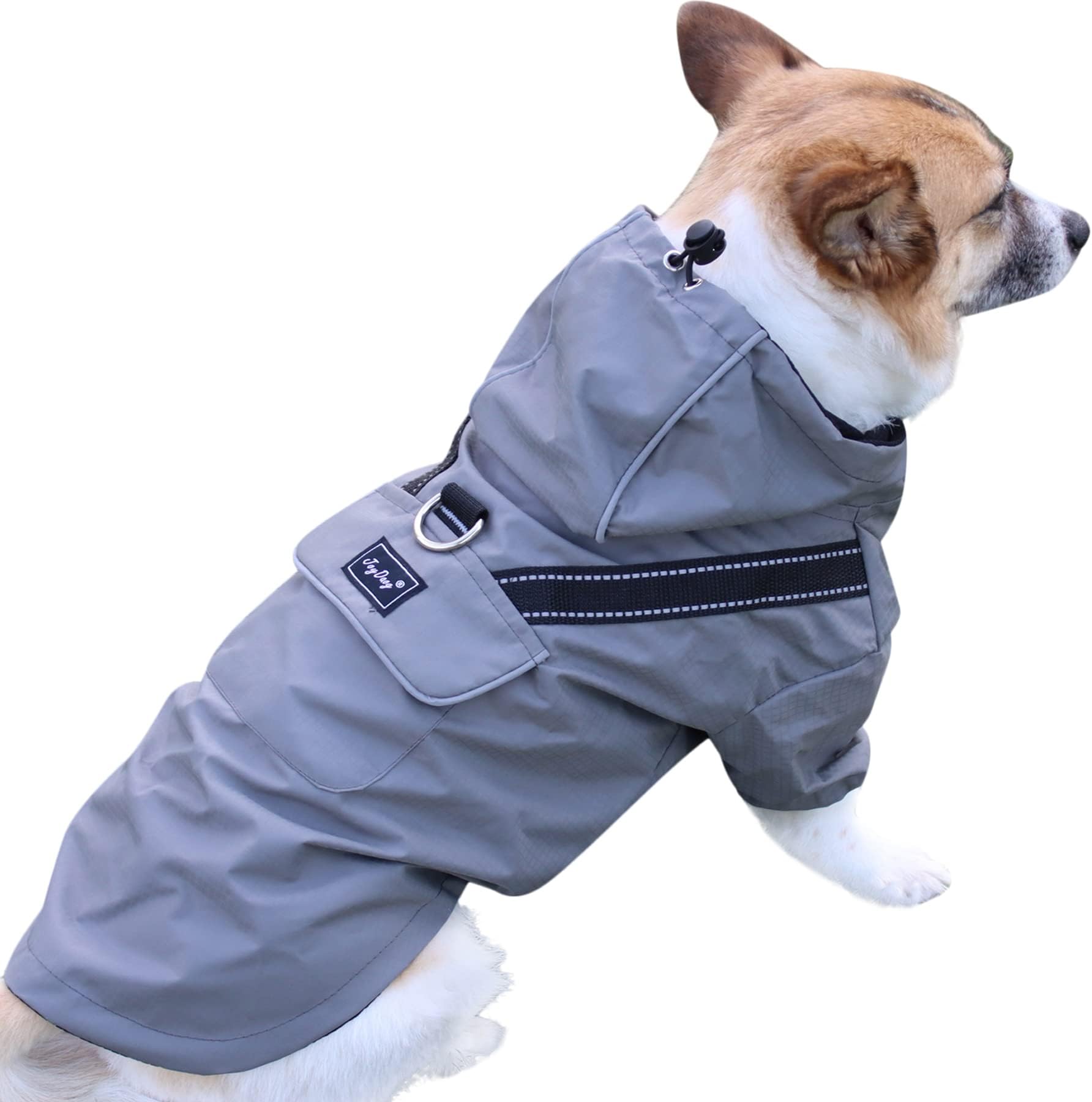 JoyDaogPremium Dog Raincoat with Hood for Medium Dogs,Outdoor Sports Waterproof Doggie Rain Jacket,Puppy Raincoat with Pockets,Grey L