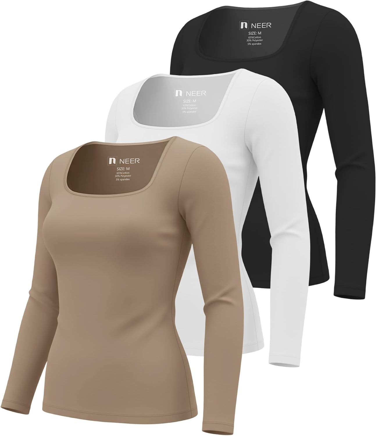 Neer 3 Pack Womens Underscrub Shirts Long Sleeve Square Neck Tops Scrub Tee Comfort Basic Layering Clothes for Nurse