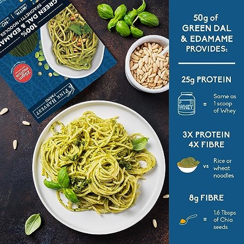 Image of Pink Harvest Farms Green Dal & Edamame Spaghetti Noodles | No Rice - No Maida | Vegan | Gluten Free | High Protein | 3 x 200gm Pack