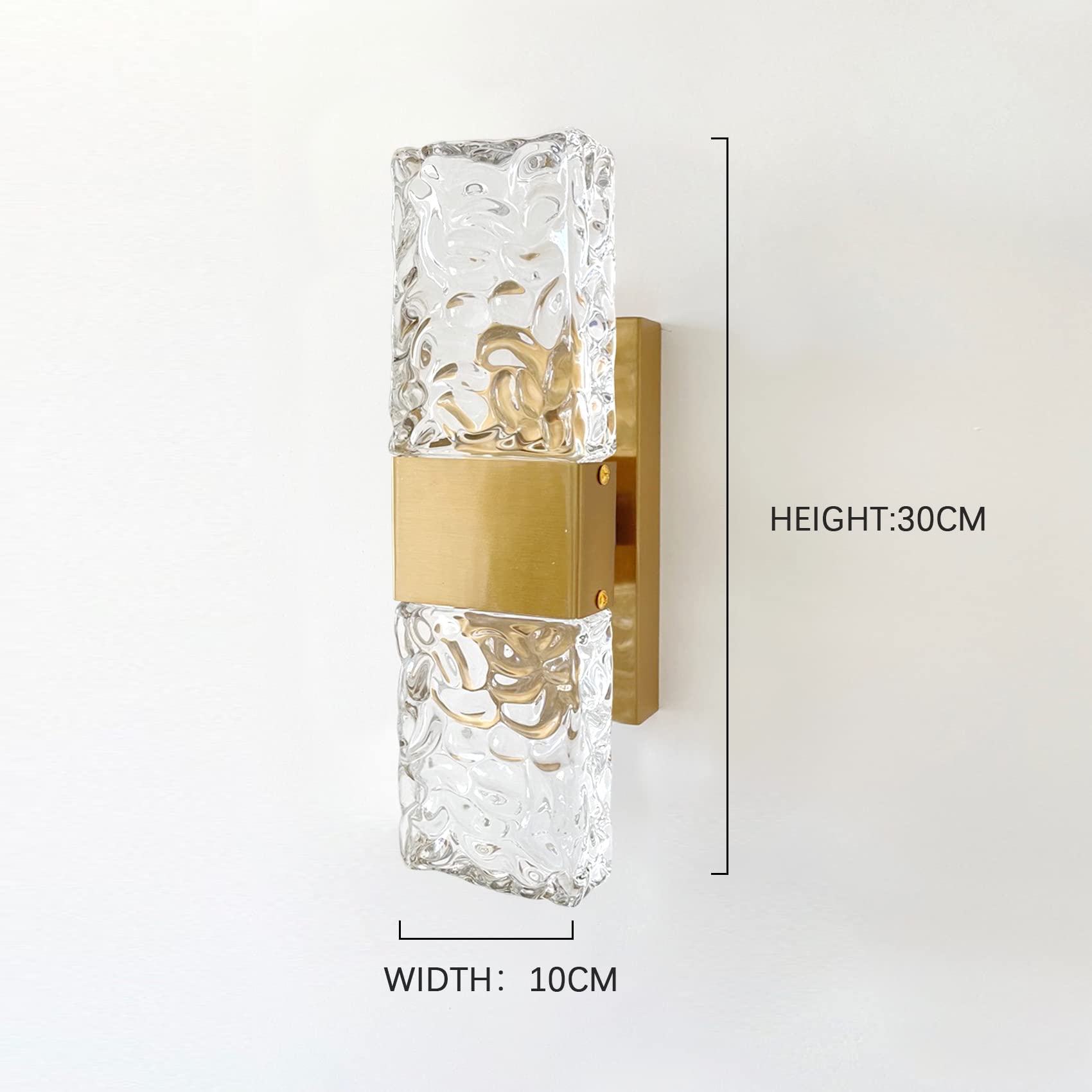 Apliques de pared 5W d | Lámpara de pared moderna de cristal con pantalla rectangular de vidrio con patrón de agua | Lámpara de vanidad para baño | Luminaria de decoración de(Luz neutral)