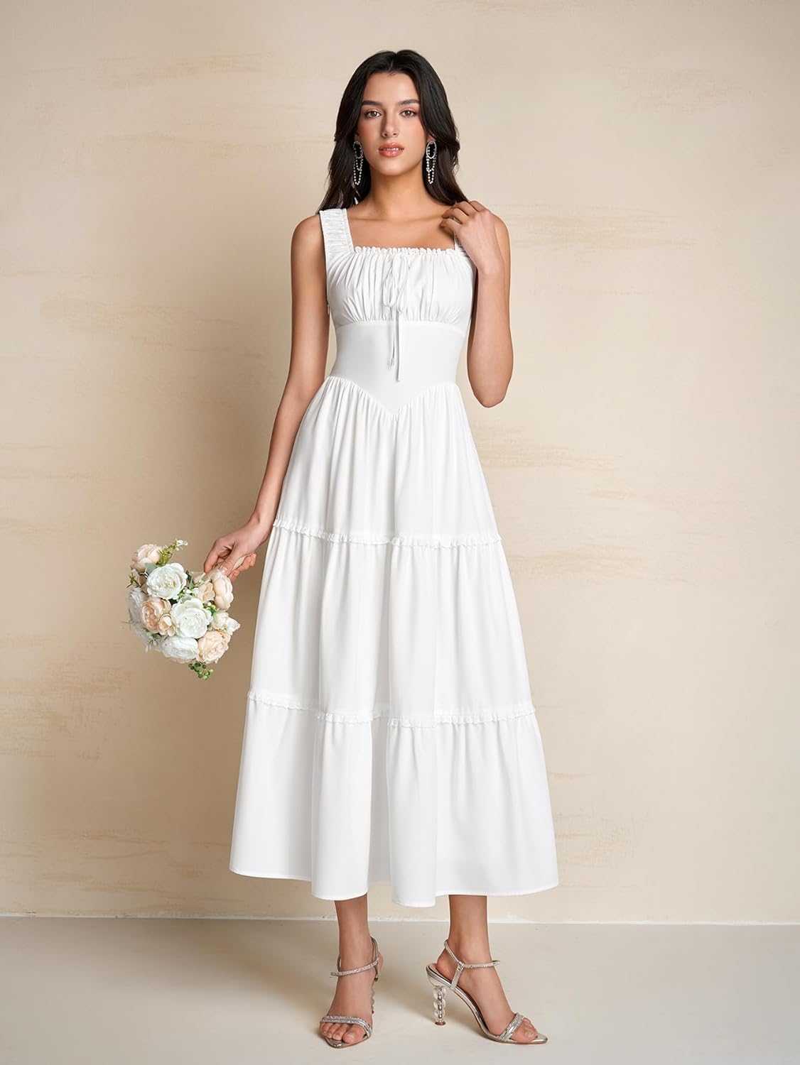 KUTUMAI Floral Corset Milkmaid Midi Dress Flowy Lace Tiered Cottagecore Wedding Guest for Women 2026 Summer Sundress - Image 6