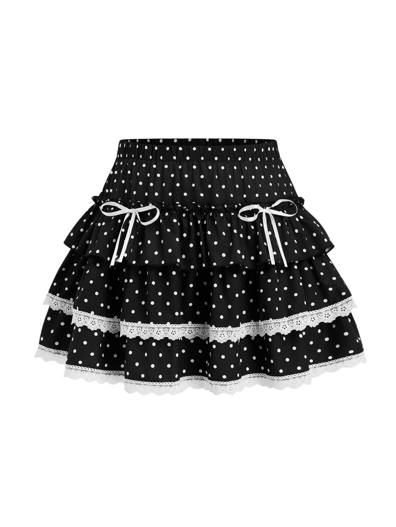 Verdusa Womens Y2K Polka Dots Lace Mini Skirt Ruffle Tiered Layered A Line Skirts