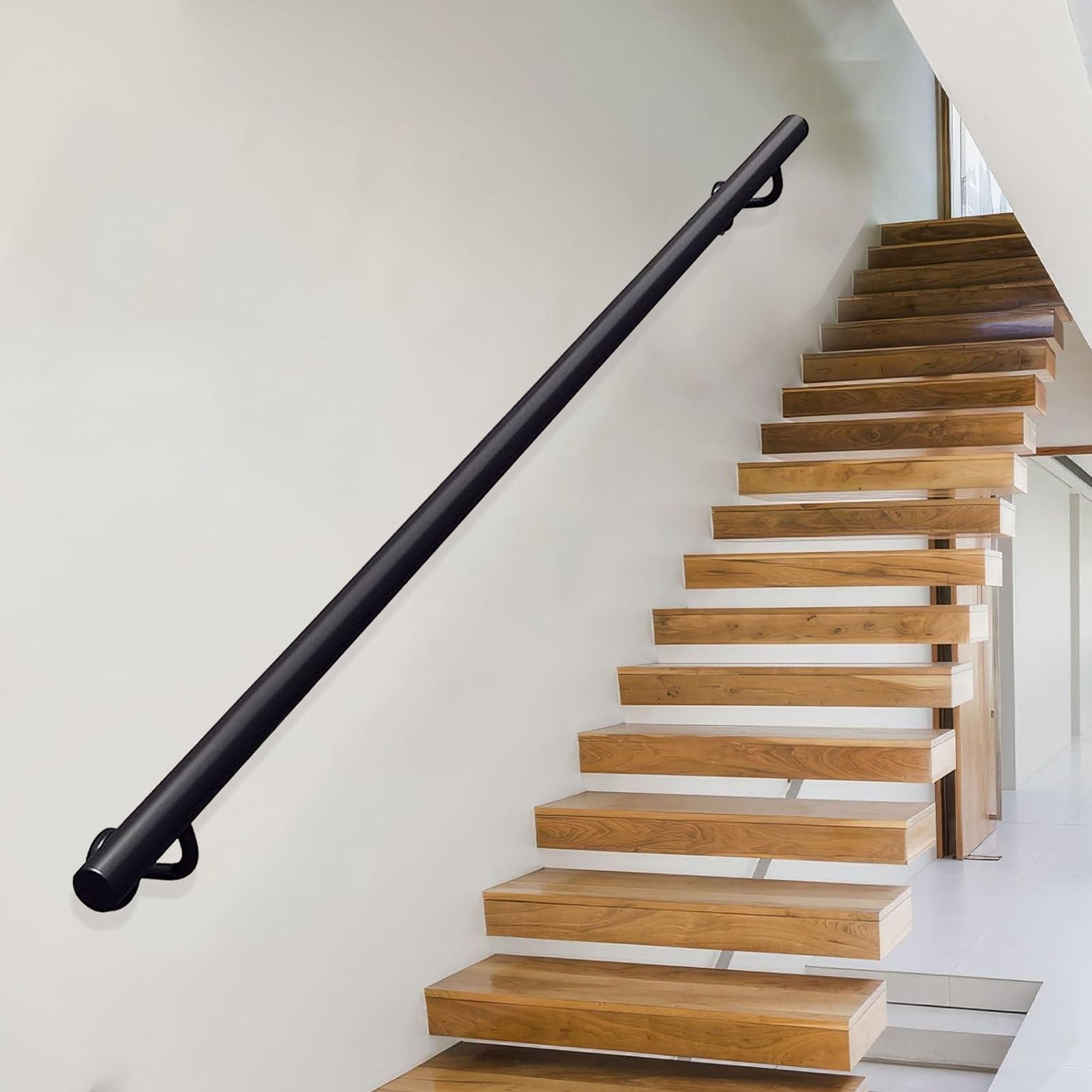 Barre d'appui en fer forgé pour escalier intérieur et extérieur noir de 1m à 6m
