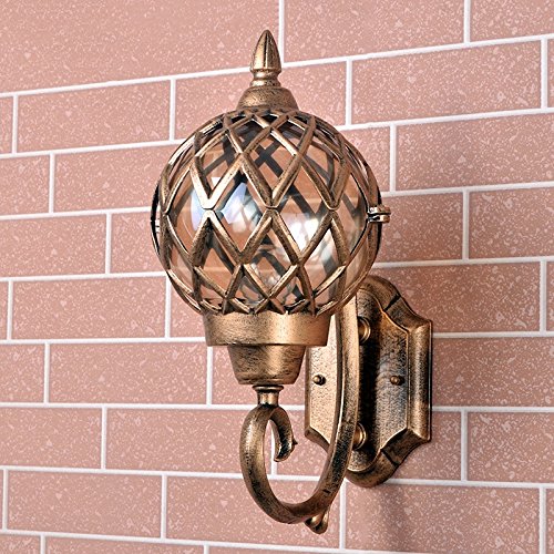 Modeen Classic Brass Color Rustic Waterproof Traditional Outdoor Wall Light Hallway Winter Garden Balcony Porch Wall Lamp Wall Sconce Glass Lantern With E27 Light Source Fitting