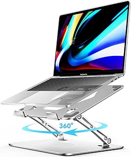 ivoler Adjustable Laptop Stand with 360° Rotating Base, Ergonomic Laptop Stand for Desk, Foldable & Portable Laptop Riser, Suitable for Collaborative Work, Fit MacBook Laptops up to 16 inches[Silver]