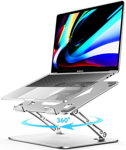 ivoler Adjustable Laptop Stand with 360 Rotating Base Ergonomic Laptop Stand for Desk Foldable Portable Laptop Riser for