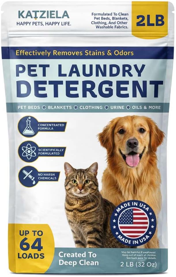 Katziela Enzyme Based Powder Laundry Detergent for Cat Pee, Deodorizer, Urine, Dogs Beds, Pee Pads, Dog Drool, Stain Eliminator 64 Loads