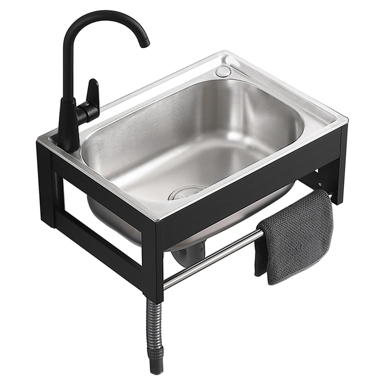 Spülbecken Outdoor Waschbecken, Edelstahlspüle Gartenspüle Mit Wasserhahn Und Handtuchhalter, Wandwaschbecken Aluminiumrahmen, Waschbecken Langlebig Und Verschleißfest Platz Sparen