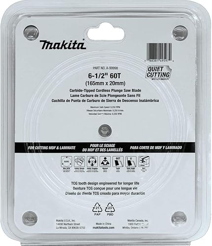 Miniatura 3 de Makita A-99998 6-1/2" 60T (Tcg) Hoja de sierra de inmersión inalámbrica con punta de carburo