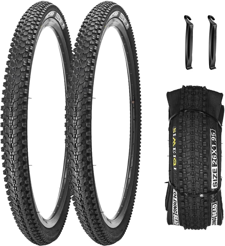 SIMEIQI 1 or 2 Pack 24"/26"/27.5"x1.95" Bike Tires with 3mm Anti-Puncture Layer for Mountain Bicycle Tyres with or Without 24"/26"/27.5"x1.75"/2.125" AV 32mm 2 Inner Tubes