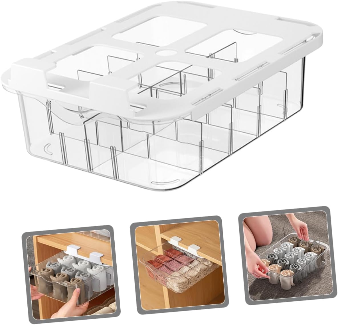 Transparent Drawer Socks Organizer Box with Compartments Multi Functional Underwear and Sock Storage Divider for Closet Practical Space Saving Holder for Home Cabinet Organization