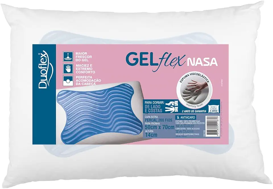 Travesseiro Gelflex Nasa, Duoflex, Branco, Espuma e Gel 100% Poliuretano