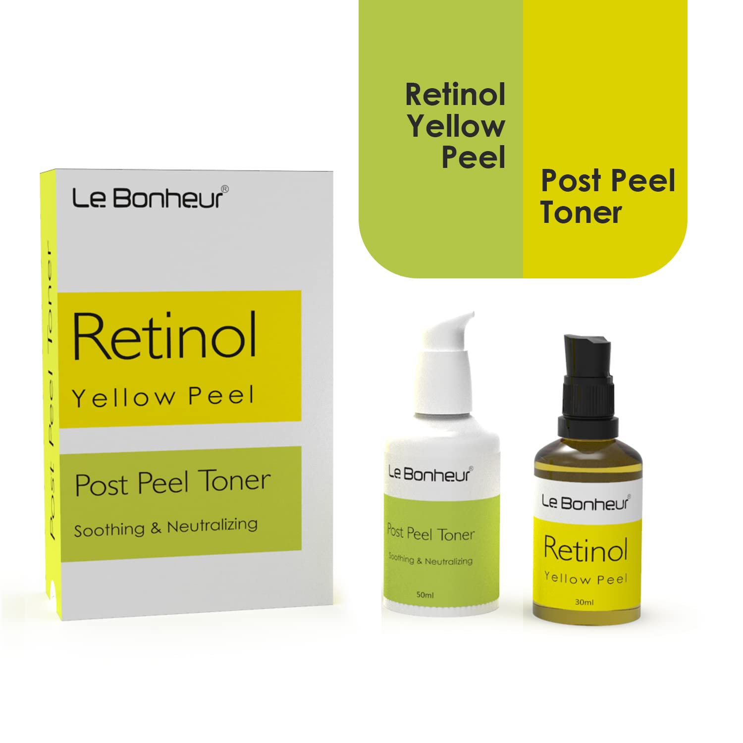 Le Bonheur Retinol Yellow Peel | Free Post Peel Neutralizer | Kojic Acid, Niacinamide, Alpha Arbutin | Naturally removes dead skin layer | Improves Skin Texture | Improves Skin Colour Tone | Men & Women | 30 ml 1