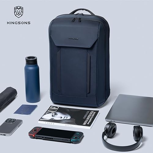 Miniatura 4 de Kingsons Mochila con compartimento para laptop de 15.6 pulgadas para hombre, impermeable, delgada, duradera, mochila de negocios para trabajo,