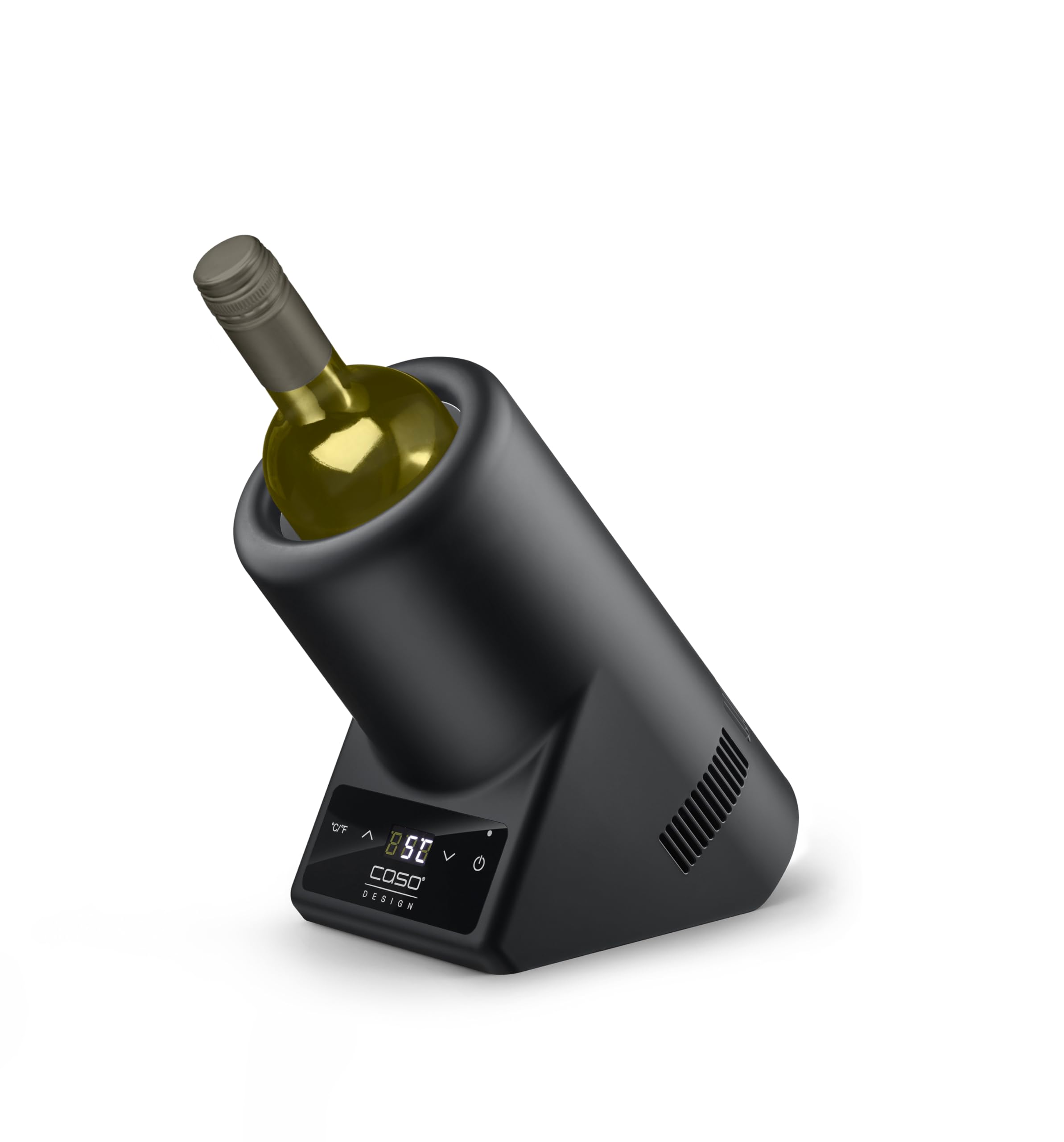 CASO VinoCase Enfriador para botella de vino, champán, etc., temperatura 5 – 18 °C, para botellas de hasta 9 cm de diámetro, funcionamiento silencioso, negro