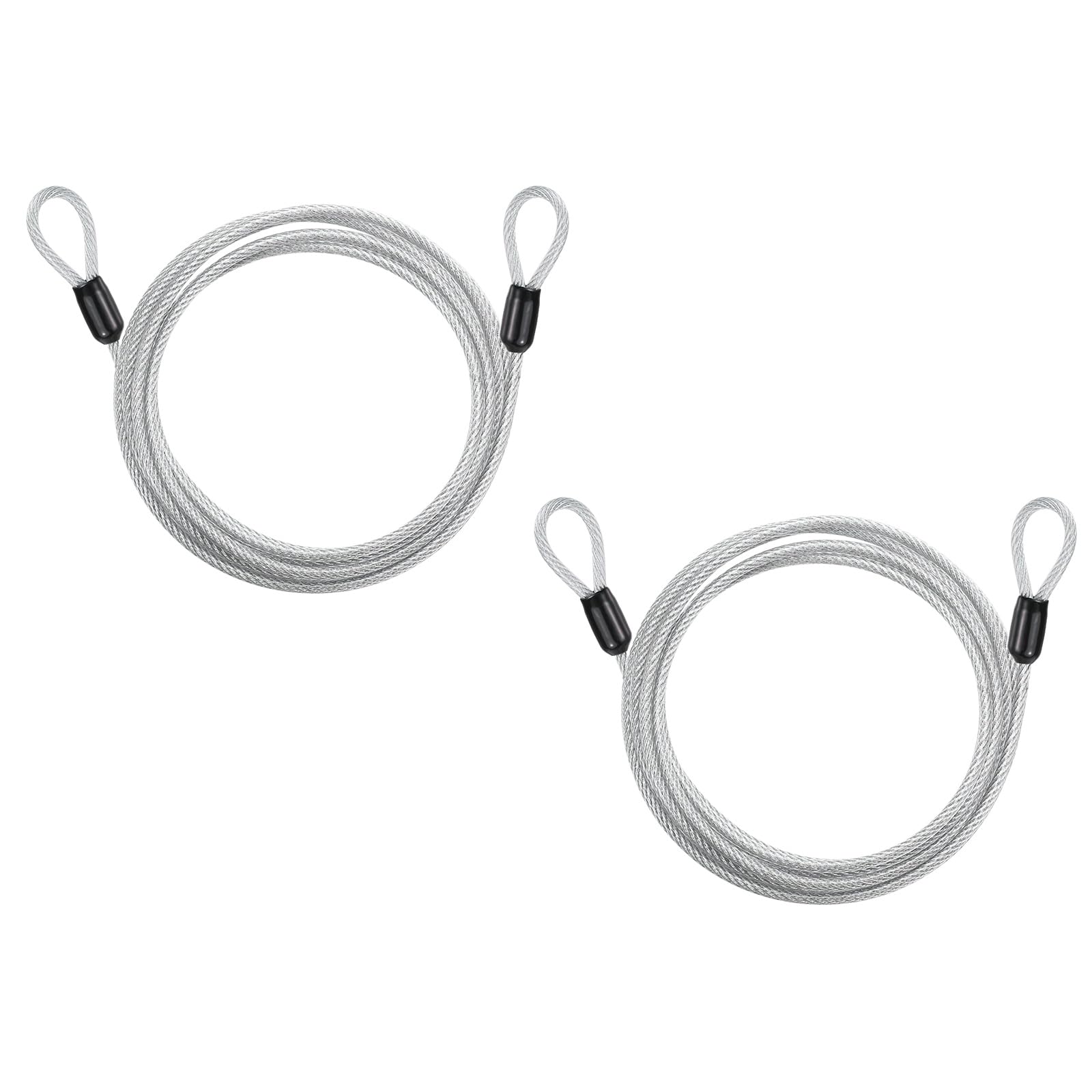 PATIKIL Security Cable Lock (5mm Dia 2.2 Meters 60kg Load, Silver) (2 Pcs) Vinyl Coated Stainless Steel Double Loops Flexible Wire Rope Safety Cable Luggage Lock Suit for - Outdoor