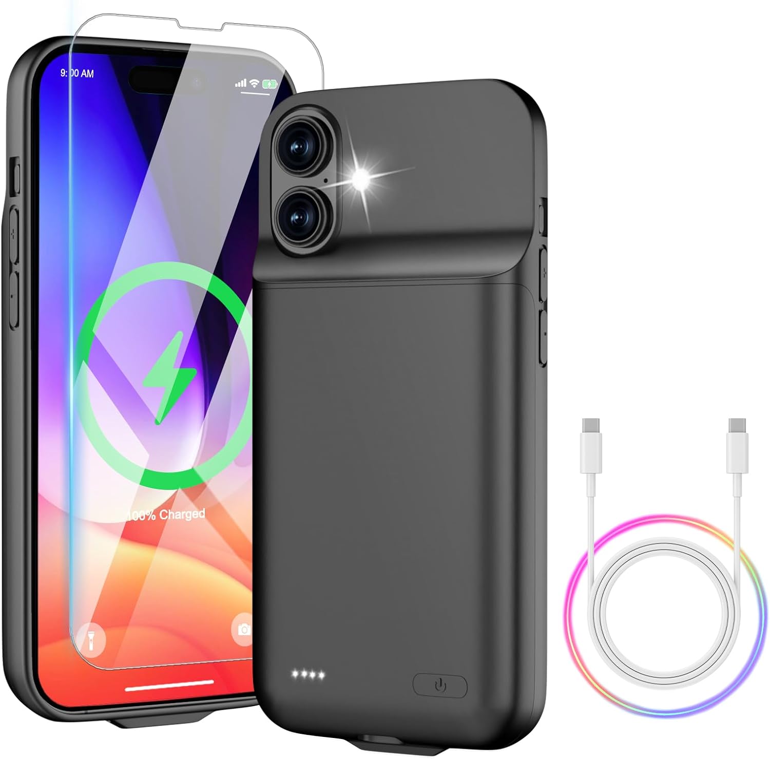 Battery Case for iPhone 16 - Slim Charging Case, Dual 15W Fast Charging- Enhanced 8600mAh Rechargeable Case Priority Charging Anti-Scratch Premium Protective Battery Charger Case for iPhone 16 (6.1")