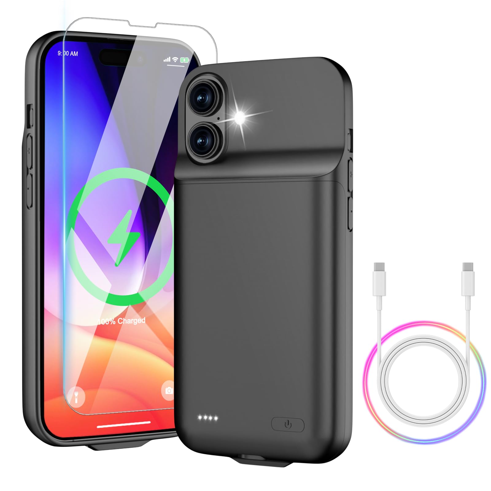 Photo 1 of Battery Case for iPhone 16 - Slim Charging Case, Dual 15W Fast Charging- Enhanced 8600mAh Rechargeable Case Priority Charging Anti-Scratch Premium Protective Battery Charger Case for iPhone 16 (6.1")