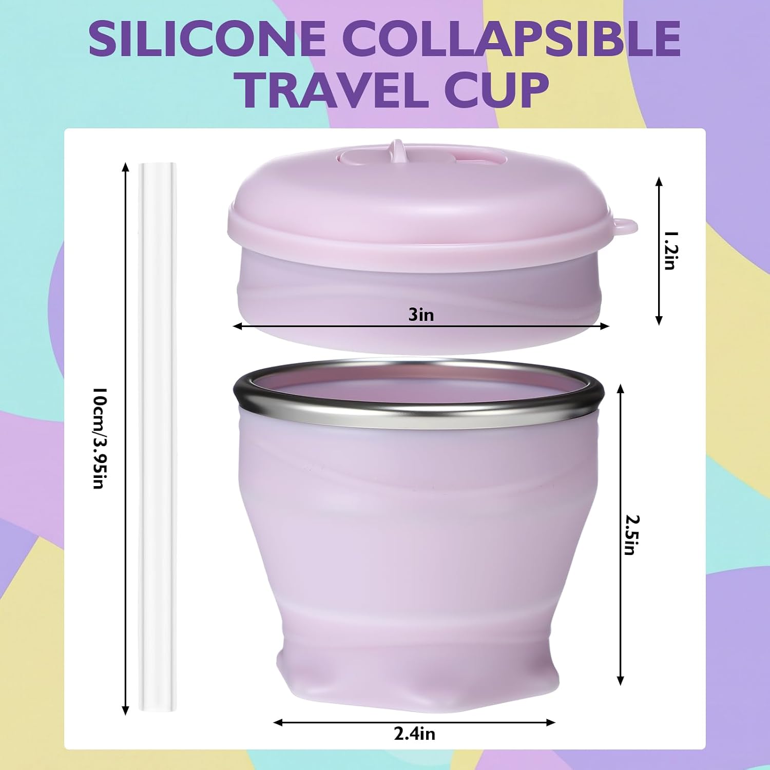 Patelai 3 Pack Silicone Collapsible Travel Cups with Straws 6oz Foldable Water Cup Folding Camping Mug Small Portable Drinking Cup with Lid for Travel Cruise Hiking Summer Outdoors