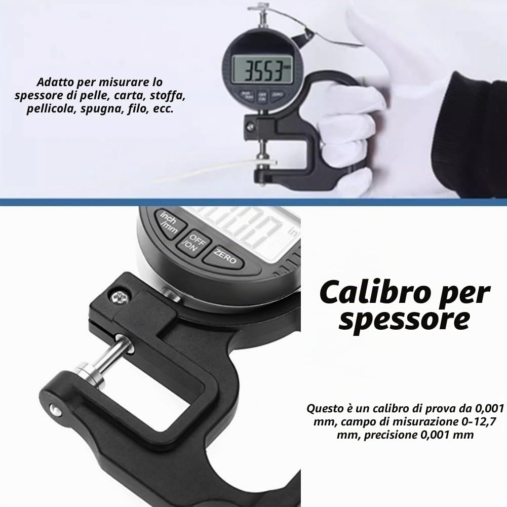 Calibro di spessore digitale per strumento di misurazione filo filo di cuoio di carta 0-12.7mm Intervallo di misurazione (0.001mm)