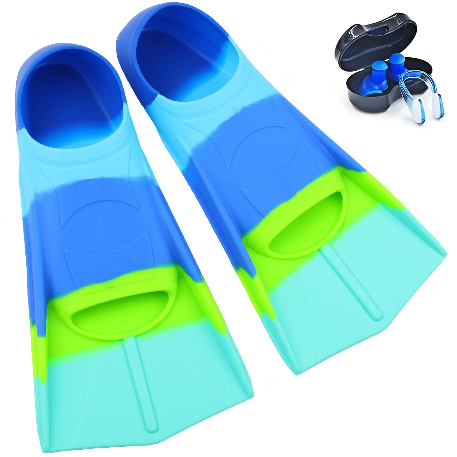 Schwimm Flossen, Bequeme Silikon Flossen für Bahnen Schwimmen & Training, Kurze Schwimmflossen mit Netztasche, Schwimmausrüstung für Kinder, Jugendliche, Erwachsene, Frauen und Männer