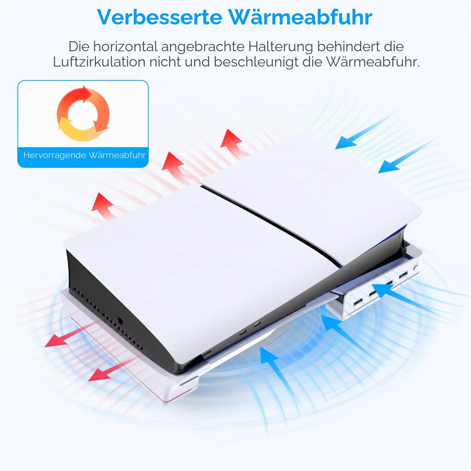 FYOUNG Horizontaler Standfuß für PS5 Pro/PS5 Slim Konsole, rutschfestes Basisständer Zubehör mit 4-Port USB zum Laden/Daten und 14 RGB Leuchten für PlayStation 5 Slim & für PlayStation 5 Pro