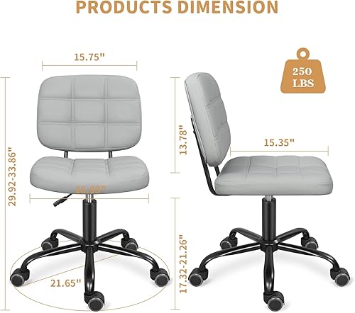 Miniatura 3 de Silla de escritorio de oficina en casa sin brazos con ruedas, moderna silla ergonómica con ruedas giratorias de 360, sillas de tareas de computadora
