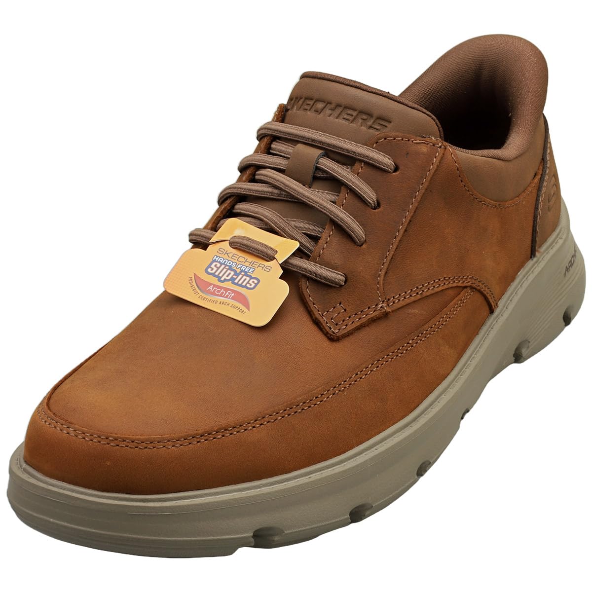 Skechers Men's Brown Arch Fit Garza Rowan Leather Dark Lace-Up Shoes Uk Size 9