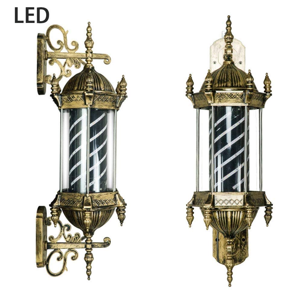 Trwałe lampy solarne zewnętrzne, światło LED, obrotowy szyld otwierający salon fryzjerski w stylu retro do użytku na zewnątrz, montaż ścienny, wodoszczelny, energooszczędny, lampa ścienna zewnętrzna z