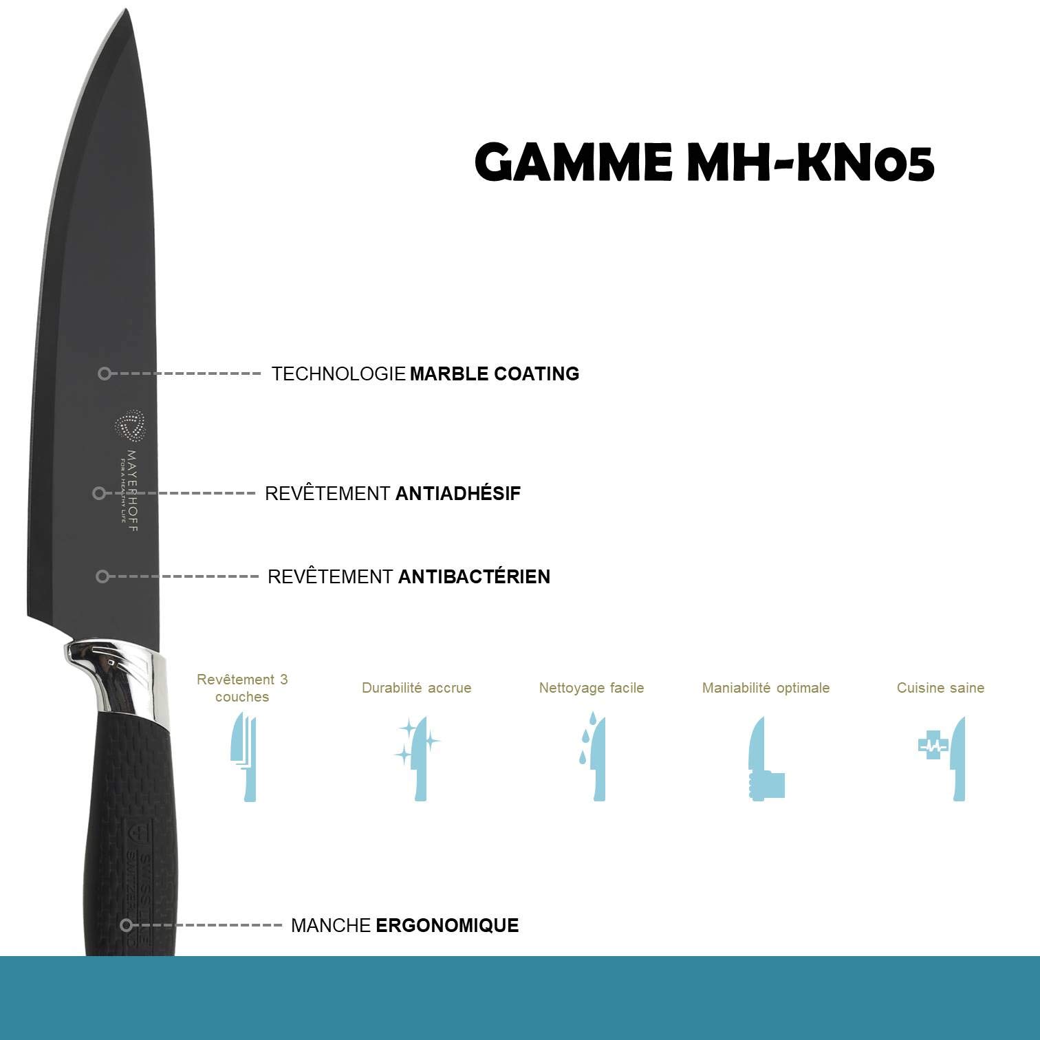 Coffret De 5 Couteaux De Cuisine Mayerhoff + économe - Inox Manche Noir - Fabriqué En Allemagne