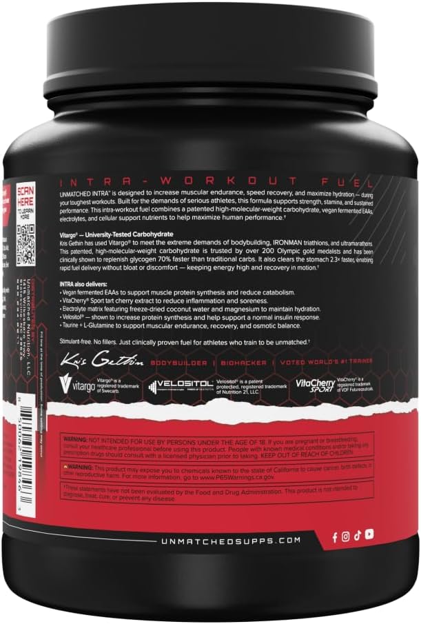 Unmatched Intra Workout Powder | Carbohydrate, Electrolyte, L-Glutamine, & Vegan EAA Mix | for Hydration & Endurance | Natural Flavors & Sweeteners | 20 Servings (Fruit Punch) - Image 8
