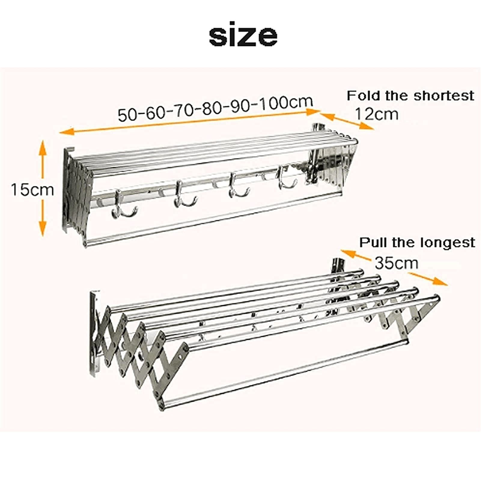 Este tendedero de Pared, tendedero Plegable, tendedero de Ropa Extensible y retráctil, tendedero de Ropa fácil de Instalar (50 cm) (60 cm) (50 cm)