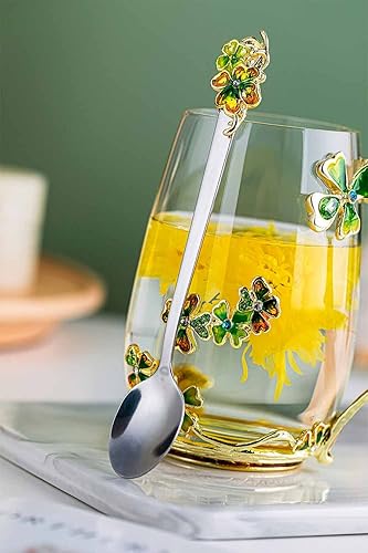 Miniatura 55 de Luka Tech Tazas de café esmaltadas de vidrio sin plomo, con cuchara de acero, regalos personalizados para mujeres, esposa, mamá, niña, profesora