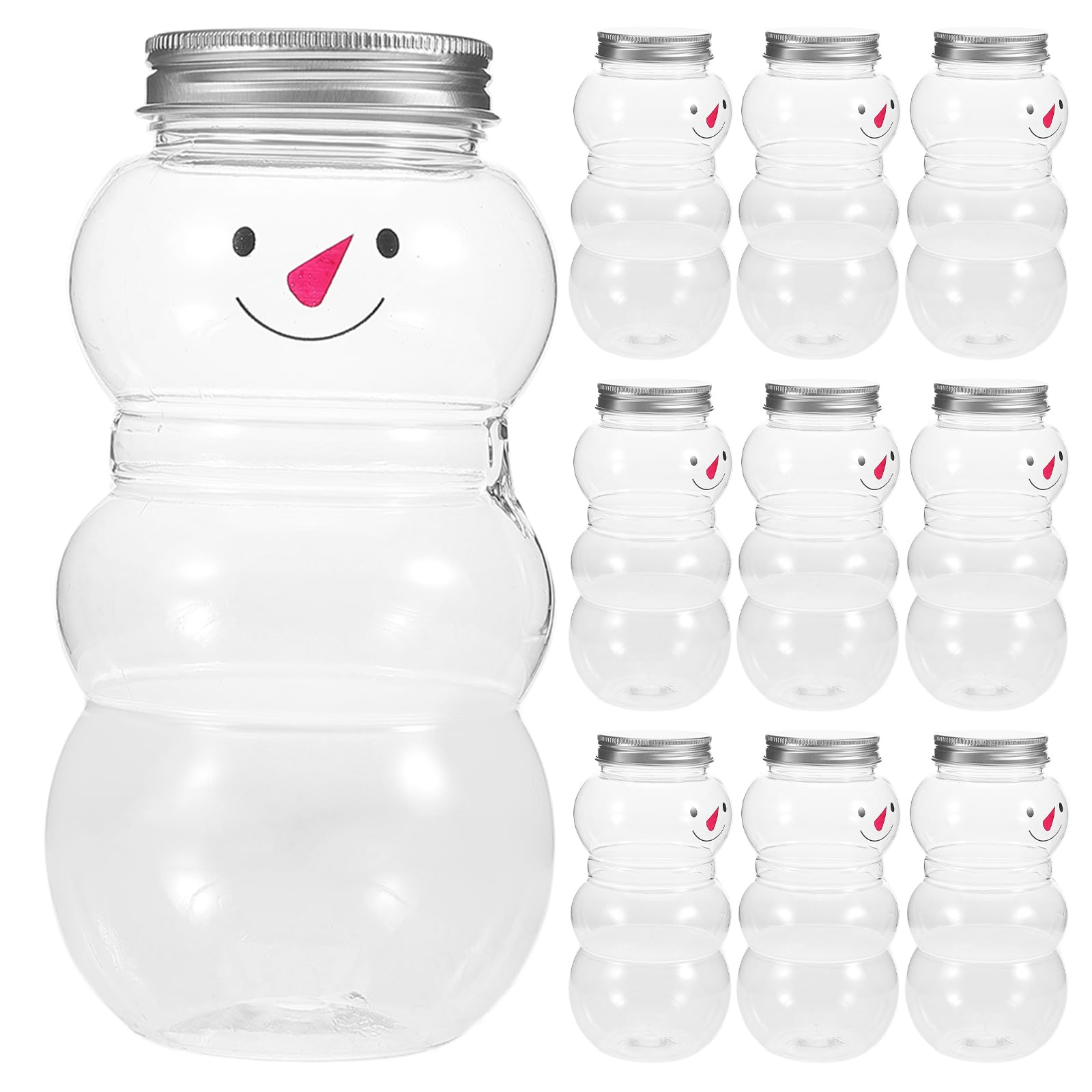 Huangguiyuanv 10Pcs Snowman Drink Containers, Candy Jar Empty Beverage Bottles, Juice Milk Bottle Cookie Jars, 500Ml
