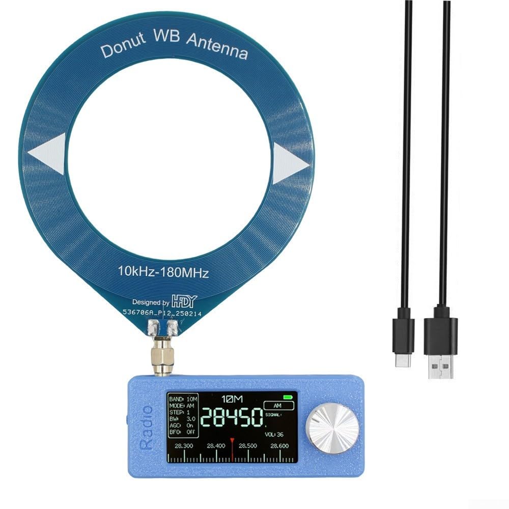 Receptor de radio de bolsillo, radio SI4732 de tamaño de bolsillo de 0.5-108 MHz, mini radio LSB USB AM FM con pantalla de 1.9 pulgadas de 170 x 320, para ESP-32-S3 (anillo azul)