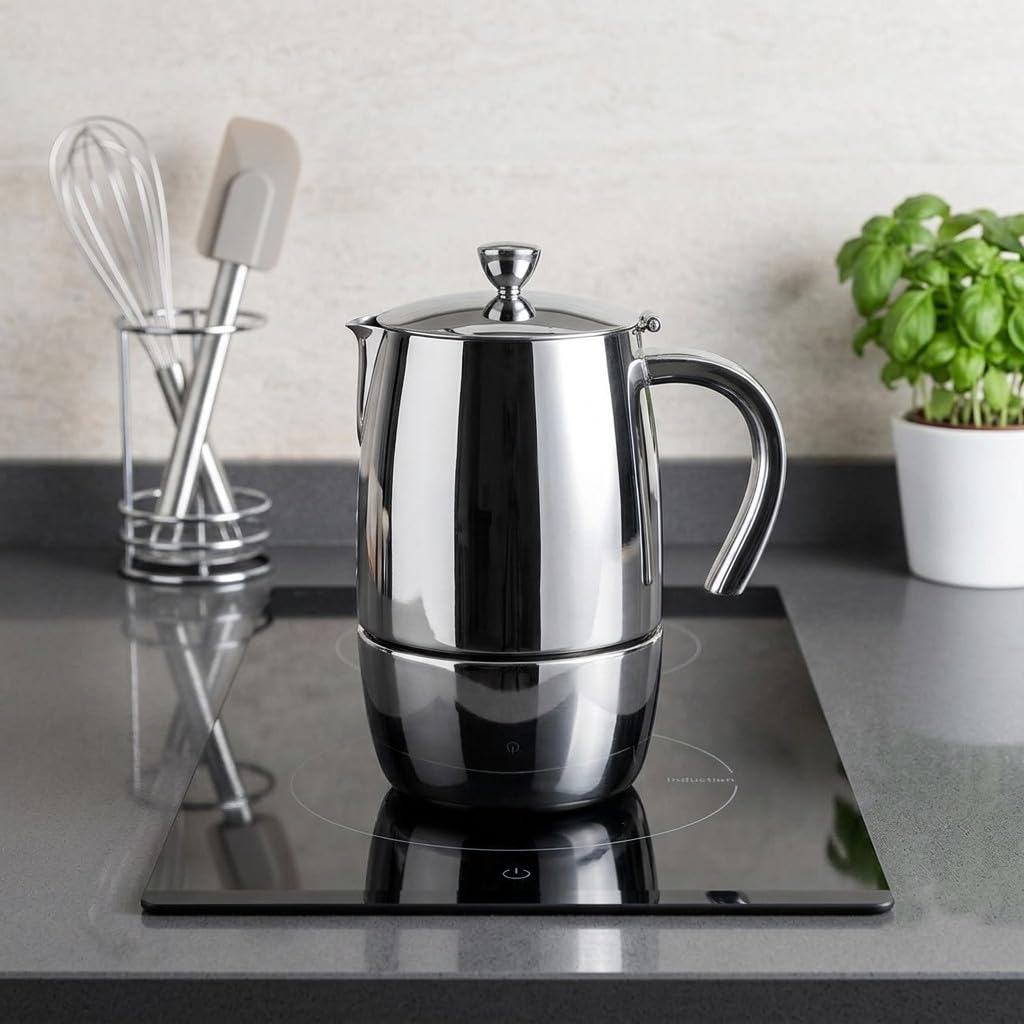 Suinga Cafetera Profesional Inox Luxe | Cafetera Italiana 10 Tazas Inducción | Cafetera Espresso | Apta para todo tipo de cocinas