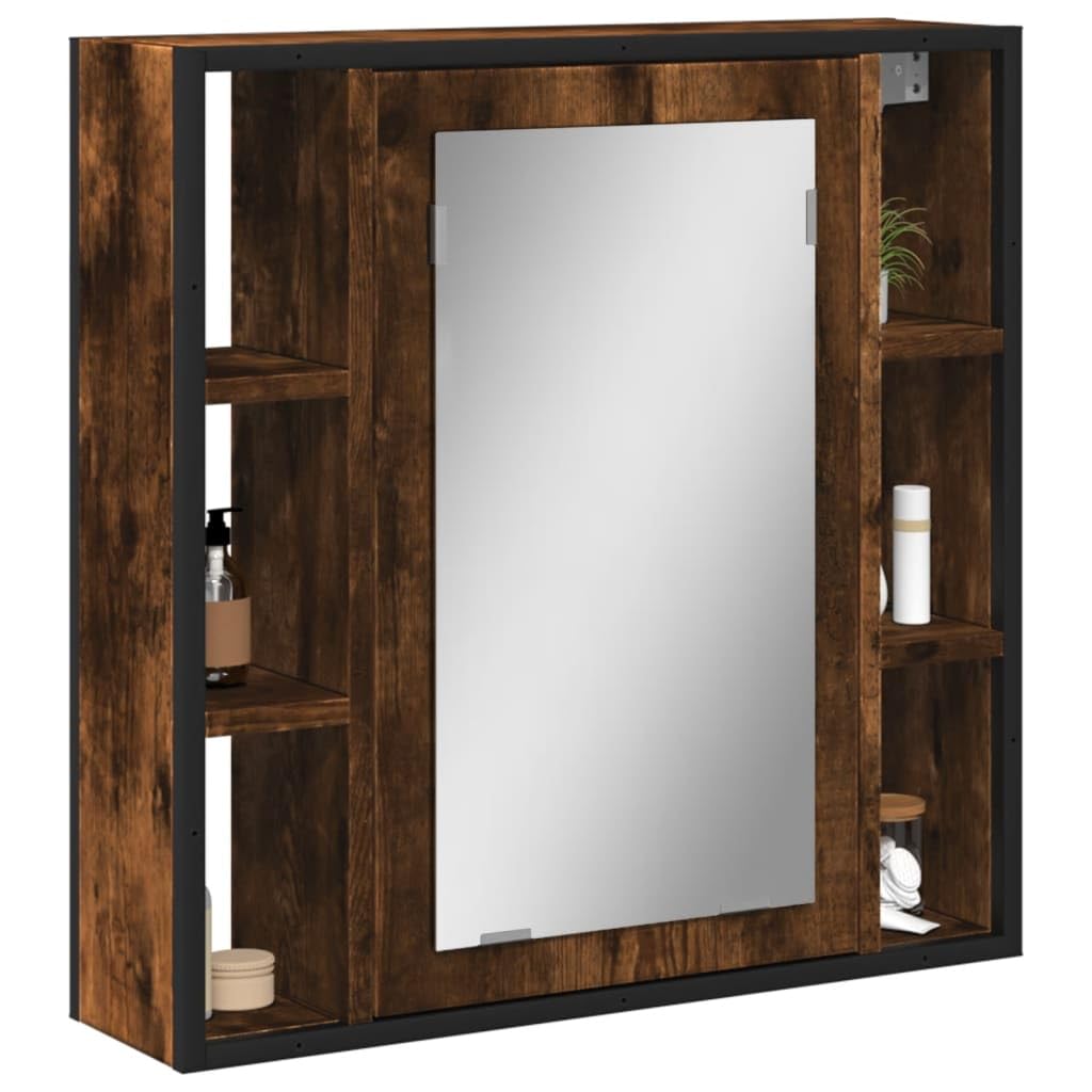 Générique Spiegelschrank für Badezimmer, Raucheiche, aus Holz, schlichtes Design mit Wandaufbewahrung für Toilettenartikel, klarer Spiegel, nicht verformt, für Make-up und Rasur