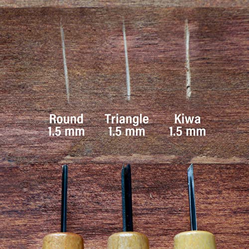 Wazakura 3PCS Bonsai Chisel Kit with Round Gouge, Single Bevel Skewed and V-Parting Tool, Hand Carving Tool Set for Jin Shari Making, Woodworking Knife Pack - Mini Size - Image 6