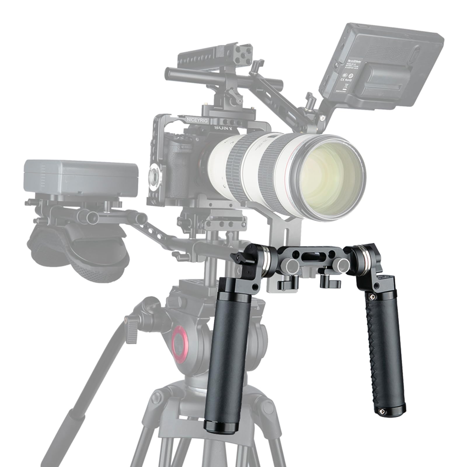 NICEYRIG Rosette Handle Juego de Empuñadura de Cuero con ARRI Adaptador de Montaje de Roseta Estándar 15 mm Abrazadera de Varilla para Cámara DSLR Sistema de Soporte de Hombro