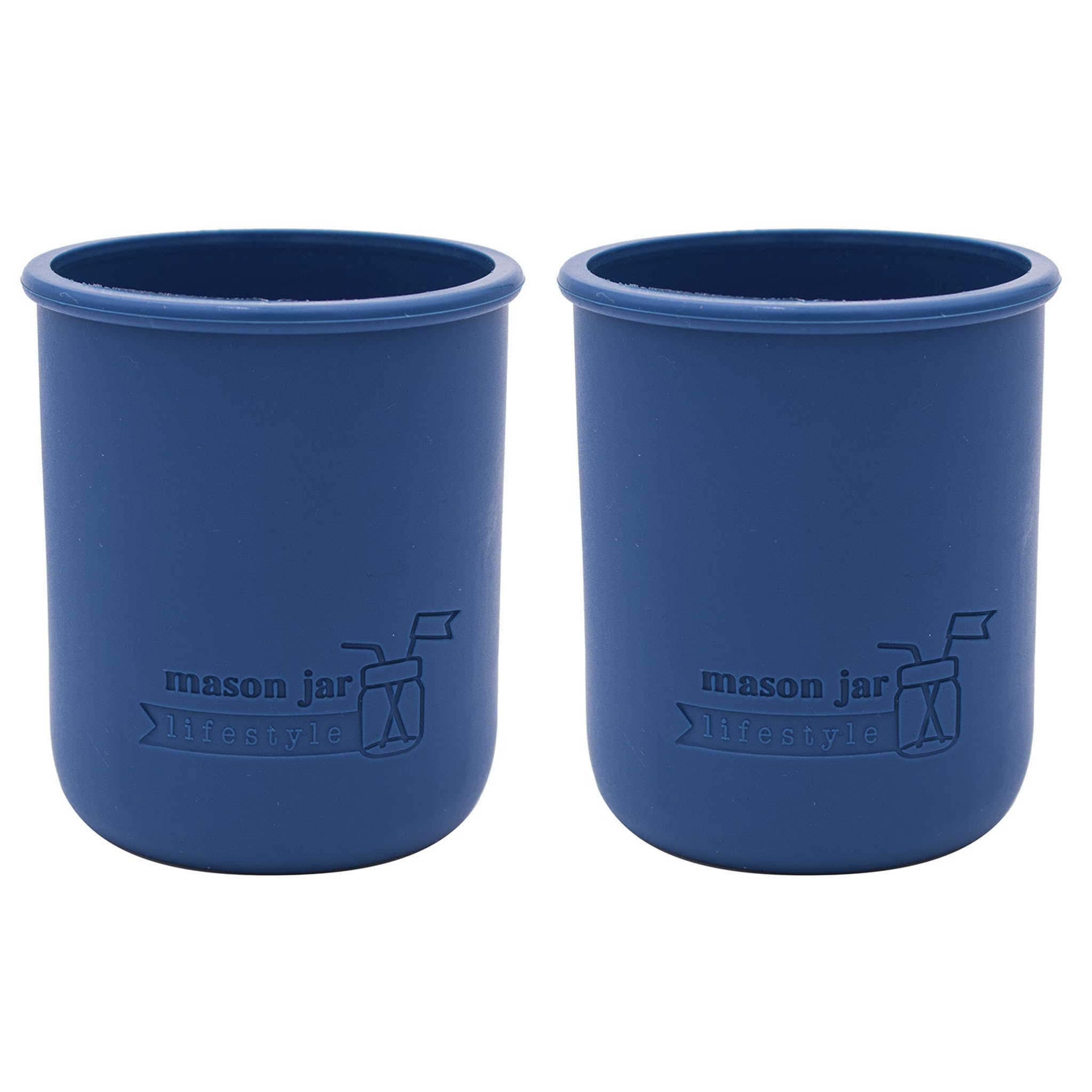 Wide Mouth Pint 16oz Silicone Sleeves/Jackets for Protecting Ball, Kerr, Canning Jars by Mason Jar Lifestyle (Deep Blue, 2 Pack)