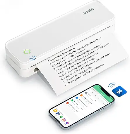 JADENS Portable Printers Wireless for Travel, Support 8.5"...