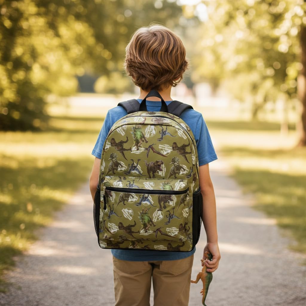 Fast Forward Jurassic World Backpack for Kids | Jurassic World Bookbag Featuring Dinosaur All-Over Print | Toddler Travel Bag, Lightweight Backpack for School | Ages 3+